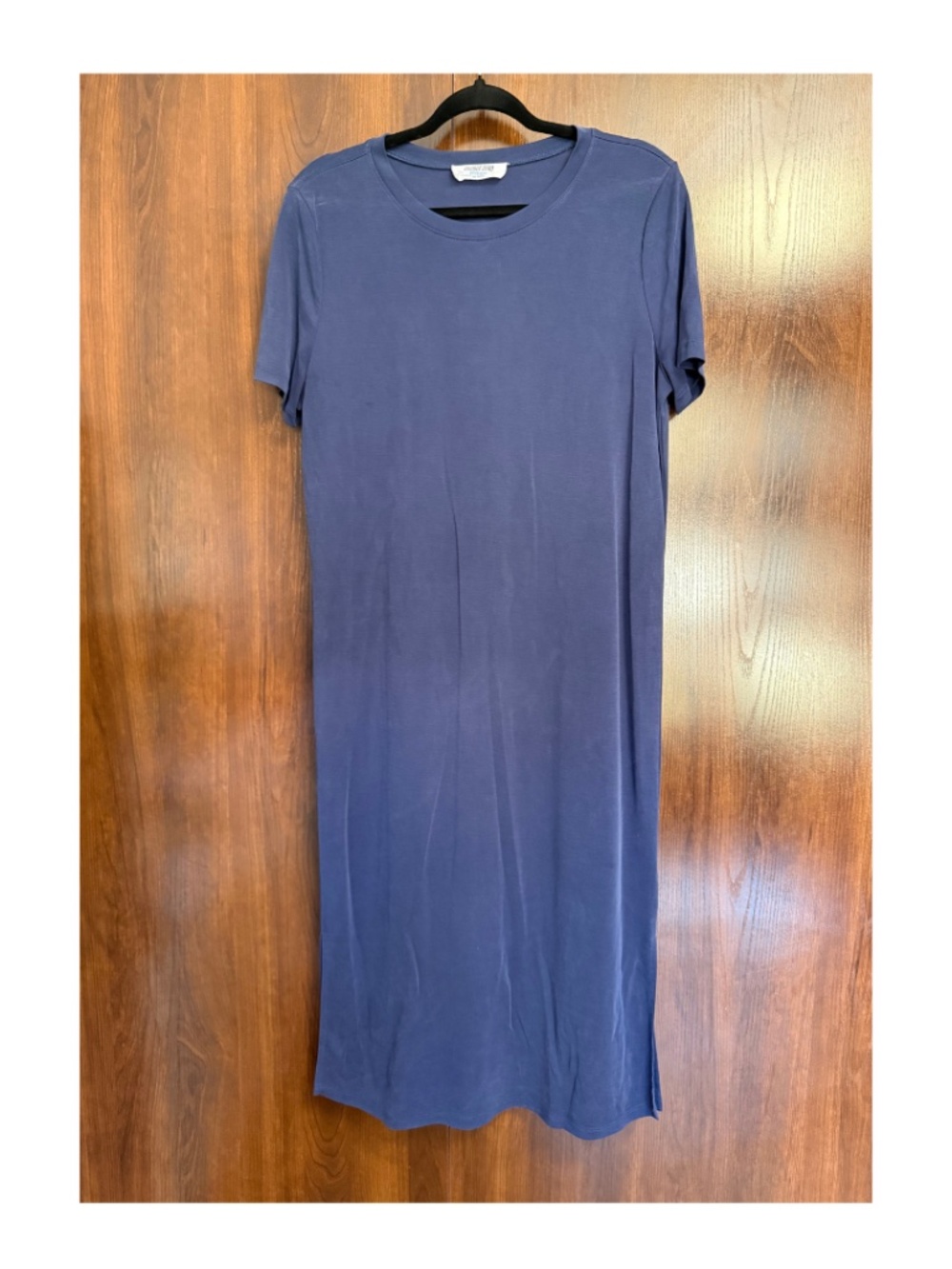 T-Shirt Maxi Dress Women Medium Blue Modal Side Slit Casual Lounge